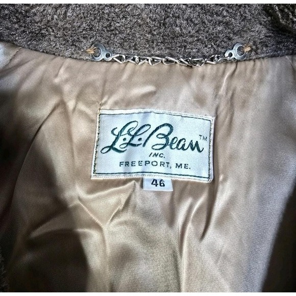 Vintage LL Bean Coat Men 46 Script Tag Wool Collar Lined Button Trench 70s 80s - Picture 5 of 16